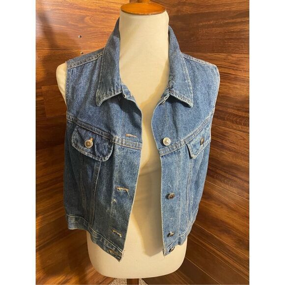 Vintage 80’s Faded Glory Women’s Denim Button Down 100% Cotton Vest Size Large-R - Picture 8 of 13
